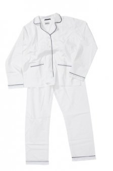white cotton pyjamas pjs percale navy piping