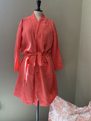 Morning Gown in linen coral