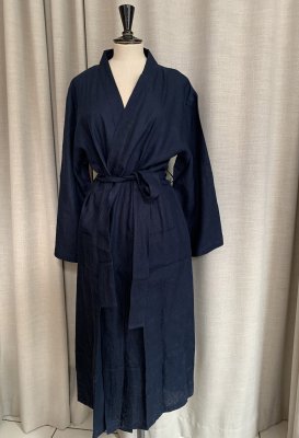 Morning Gown in linen LONG navy